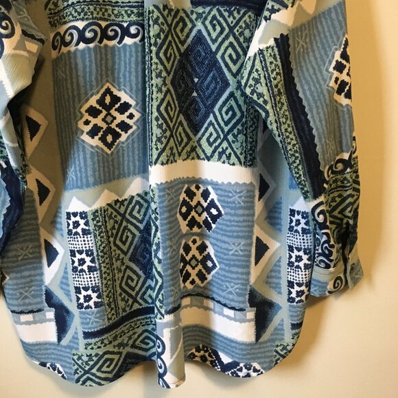 Vintage 90s Meandering Patchwork Button Up Dress Shirt - Picture 7 of 16